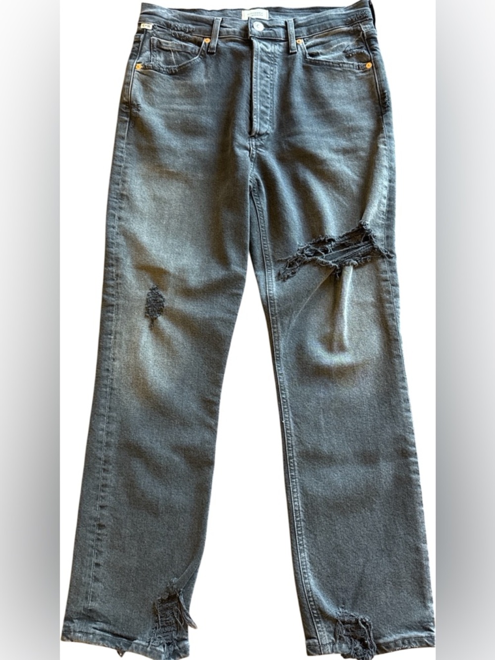 Citizens of Humanity Jolene Jeans 28 Black Washed Distressed Straight Leg